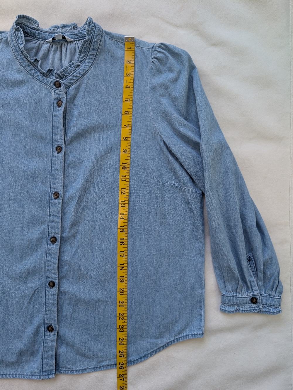 Reitmans Women's Chambray Denim Top Puff Sleeve Blouse Lightweight Size L - Picture 14 of 16